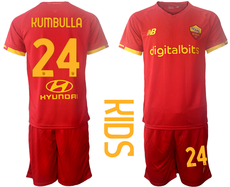 Youth 2021-2022 Club AS Roma home red #24 Soccer Jersey